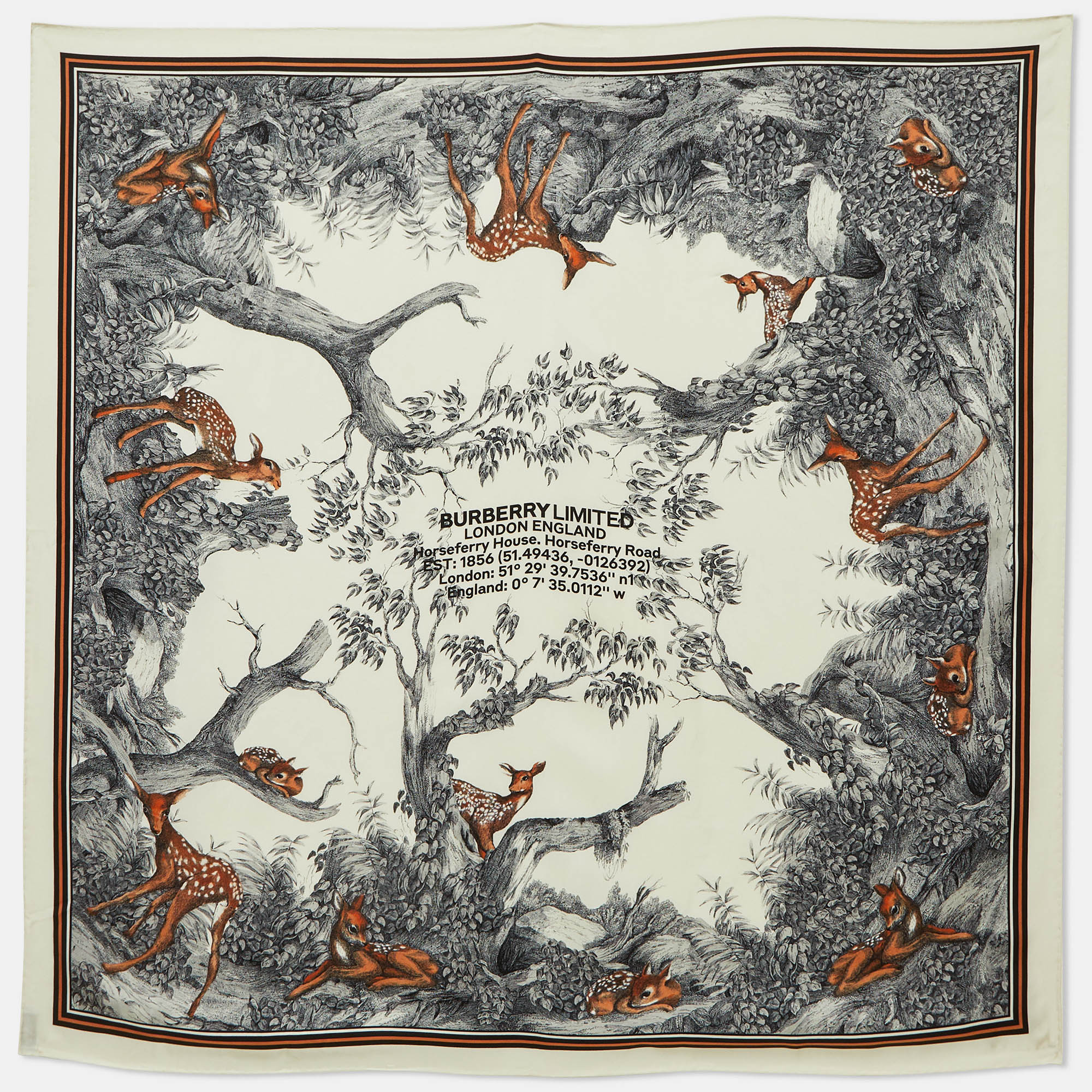 Burberry White Deer Montage Print Silk Square Scarf