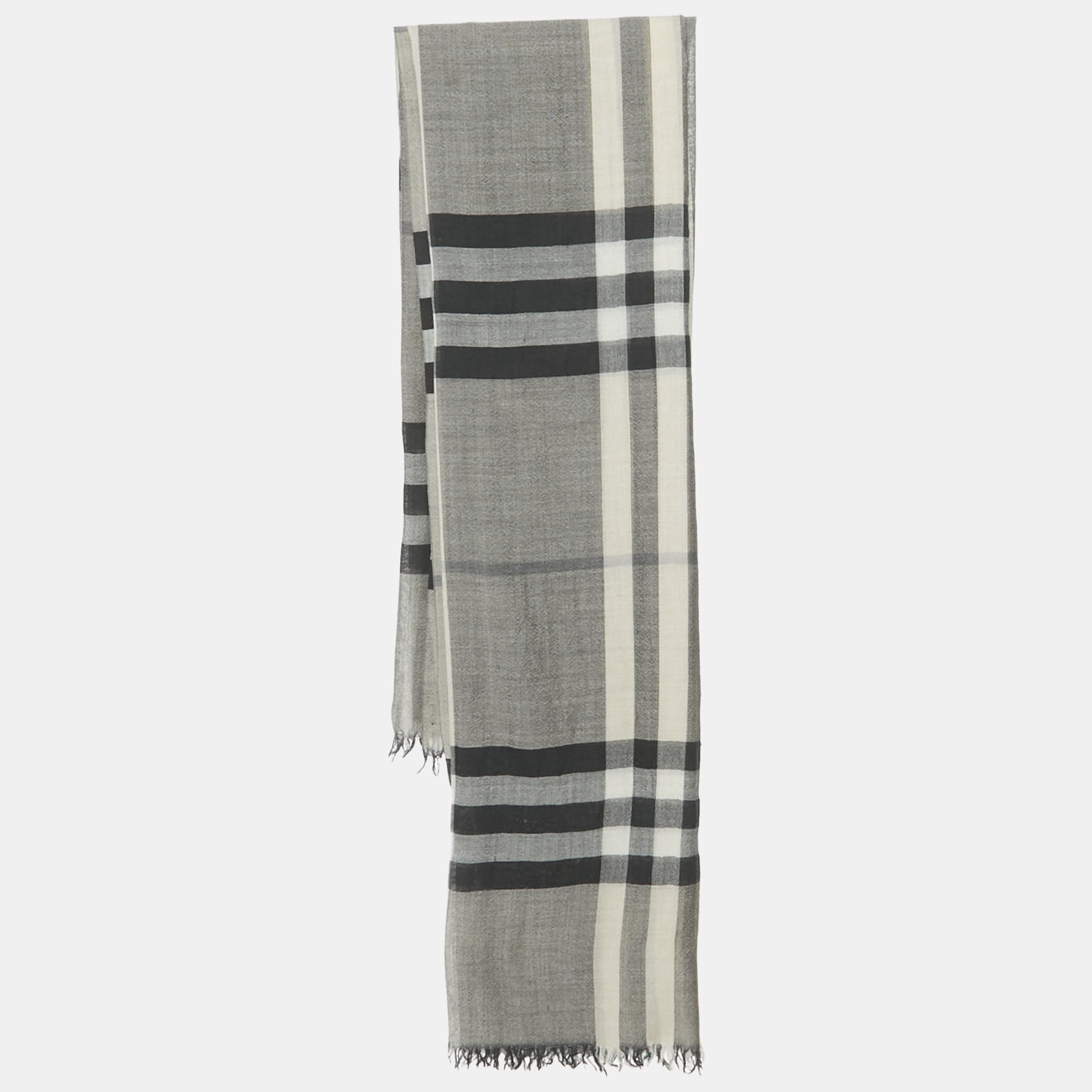 

Burberry Monochrome Checked Silk Blend Stole, Black