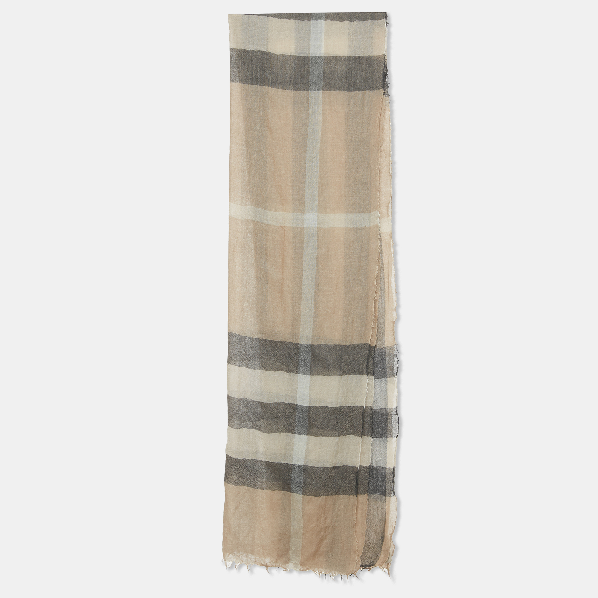 Pre-owned Burberry Beige Nova Check Pattern Linen & Wool Shawl In Sand