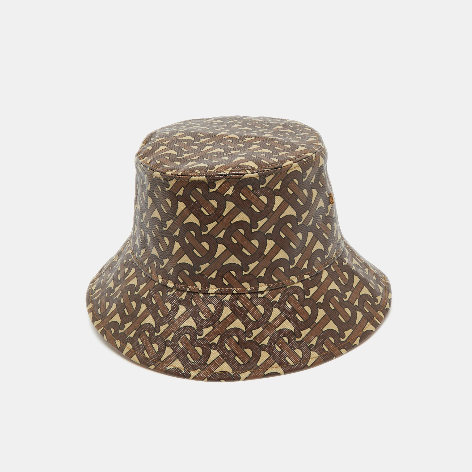 Pre-owned Burberry Brown Tb Monogram Cotton Polyurethane Bucket Hat S