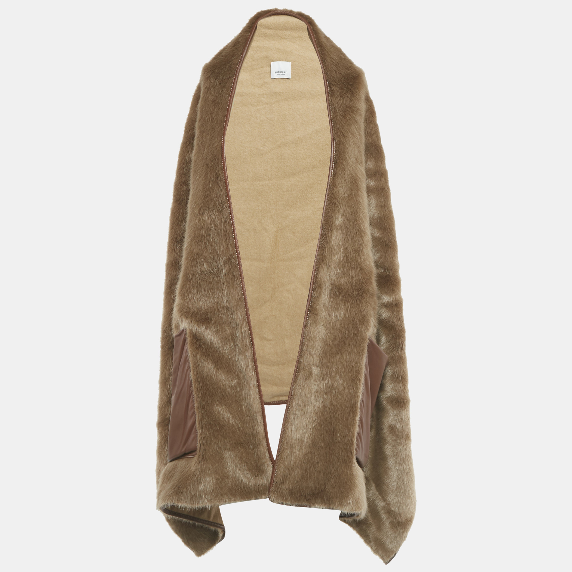 

Burberry Brown Faux Fur Leather Pocket Stole