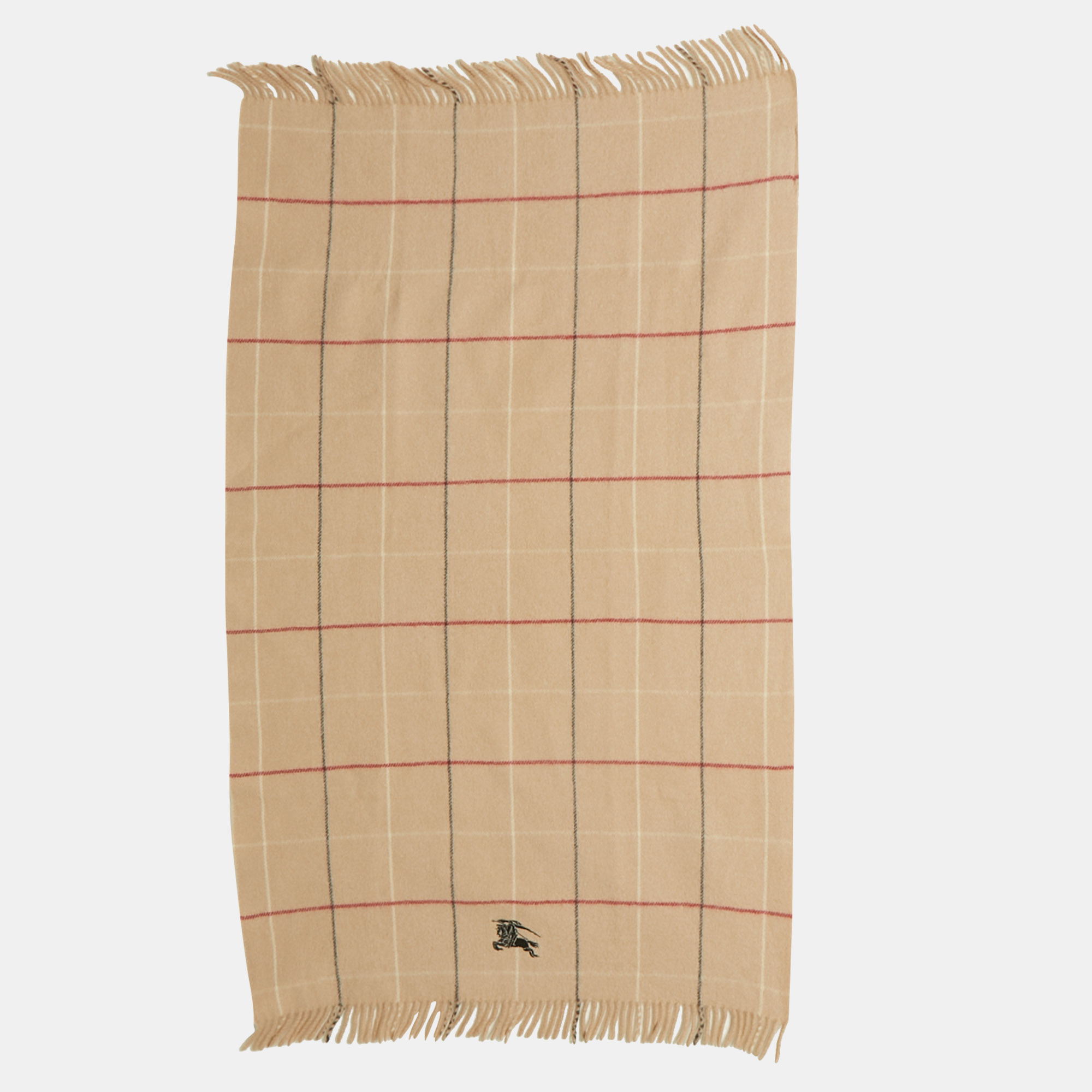

Burberry Beige Checks Wool Fringed Scarf