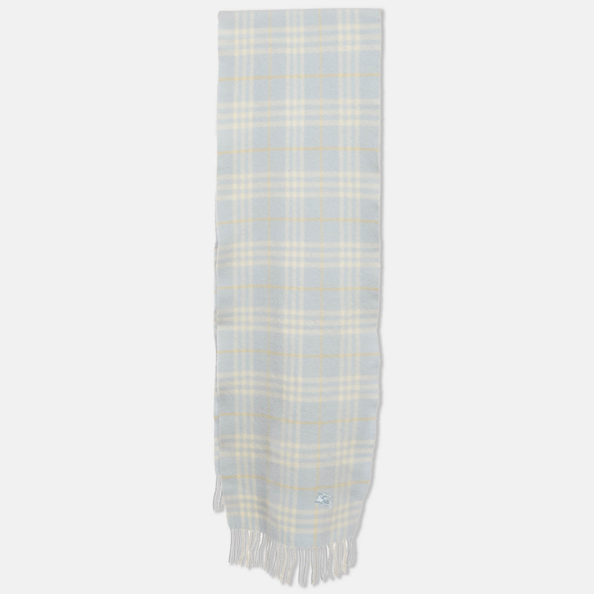

Burberry Blue Checked Wool Fringed Scarf