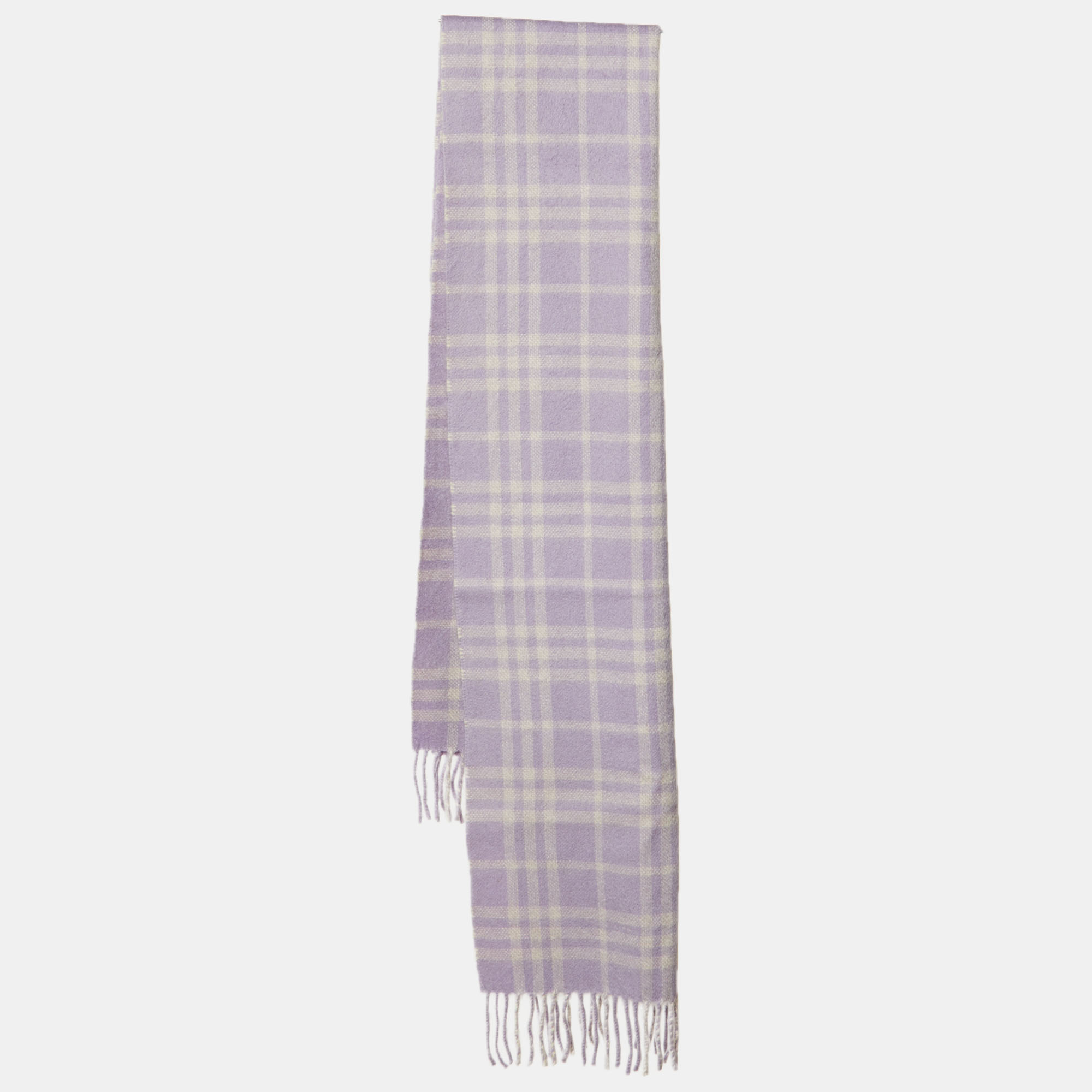 

Burberry Vintage Lilac Checked Cashmere Fringed Scarf, Purple