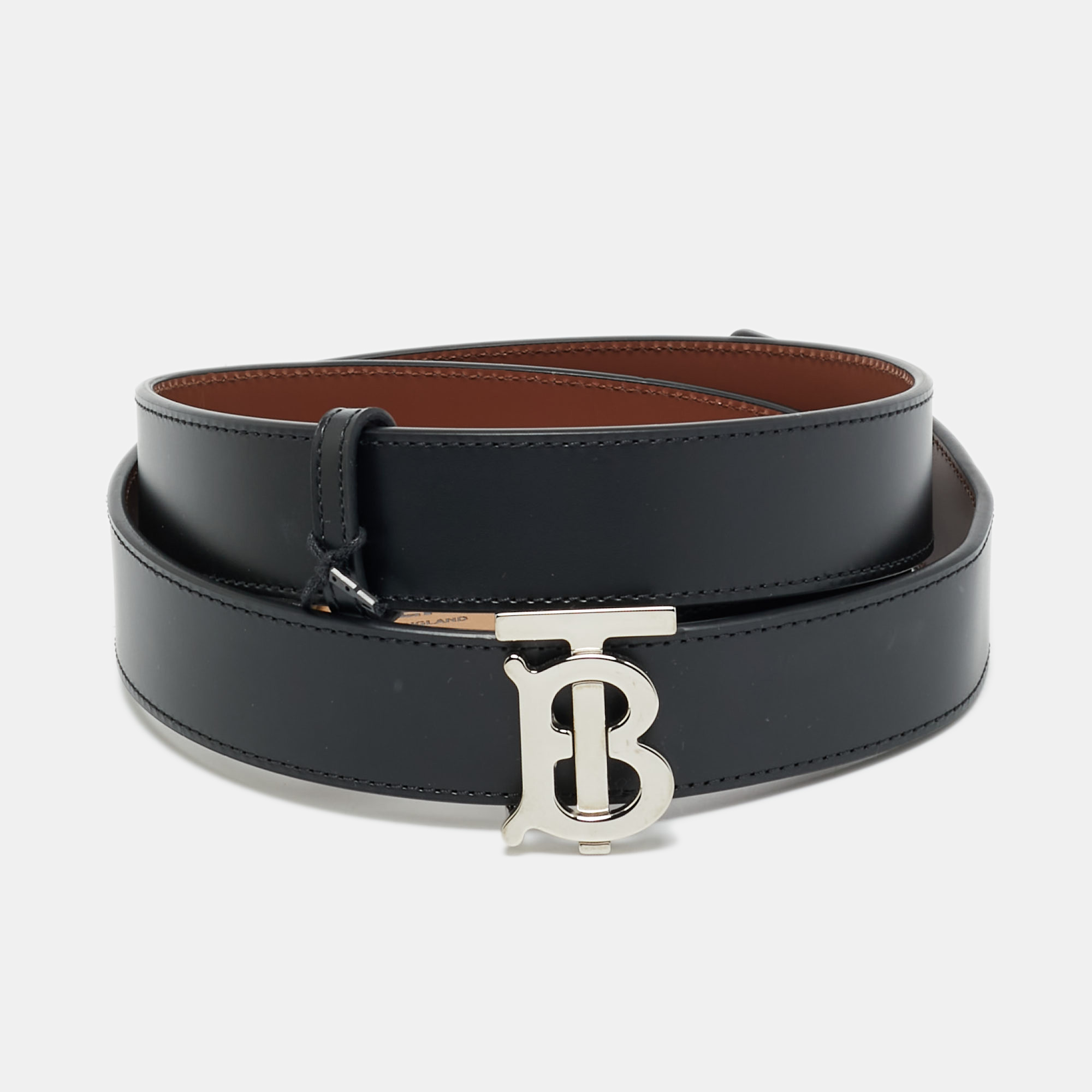 Pre-owned Burberry Tb S Buckle Belt Black Leather