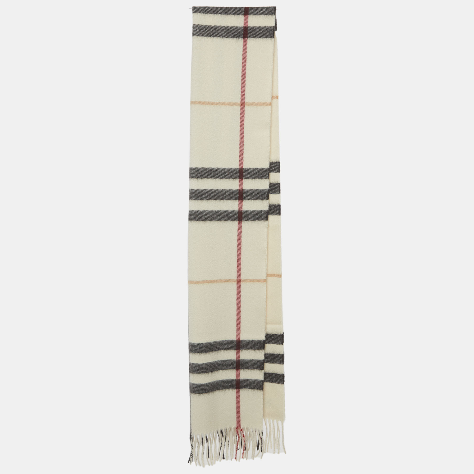 

Burberry Cream Giant Check Cashmere Fringed Stole