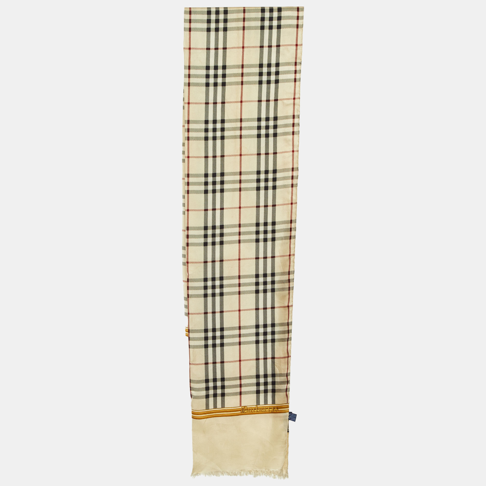 

Burberry Beige Vintage Check Silk Fringed Scarf