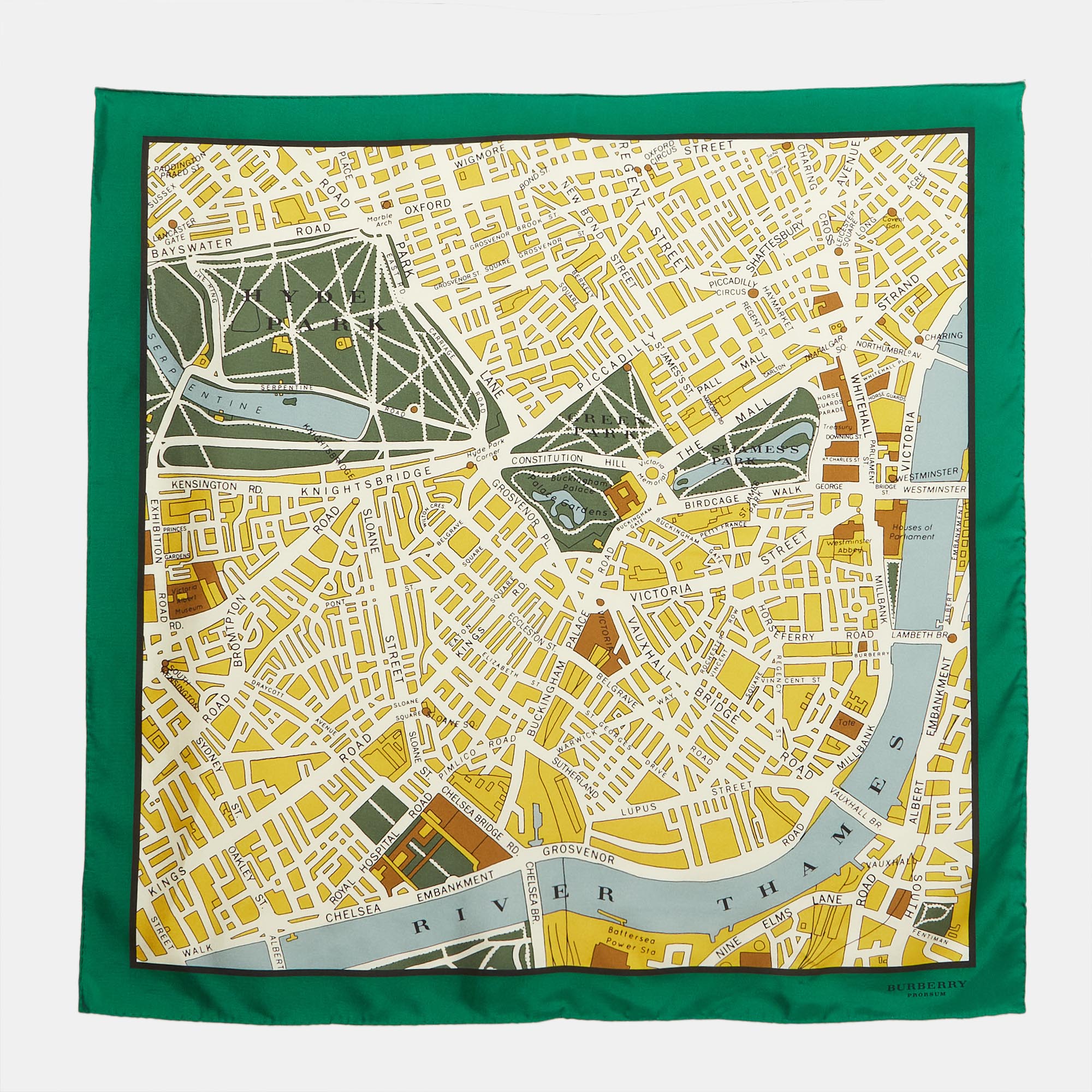 

Burberry Green/Yellow Map Print Silk Square Scarf