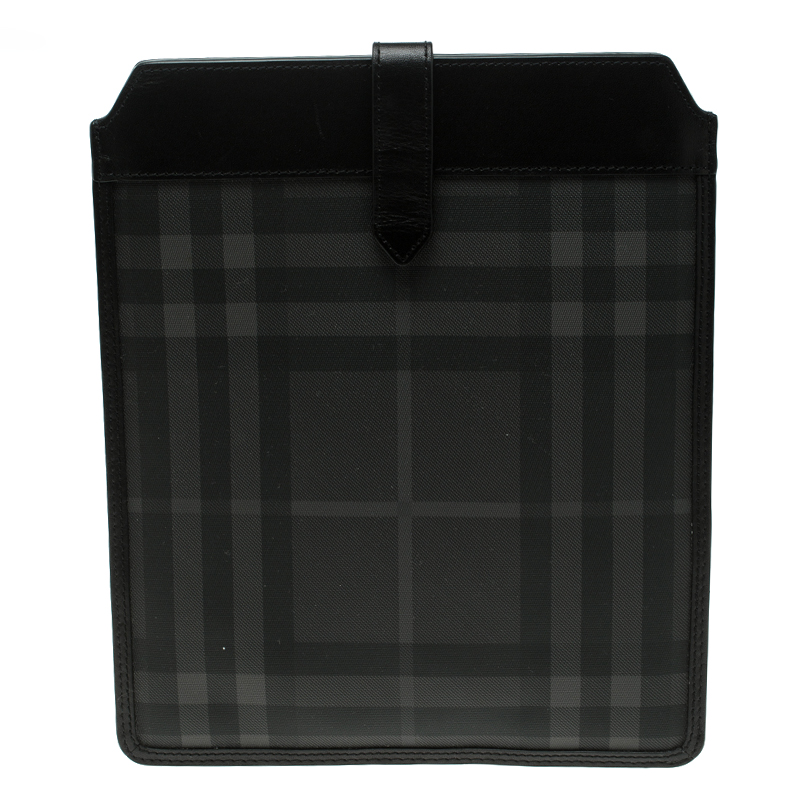 Burberry Black Beat Check Vinyl and Leather Ipad Pouch