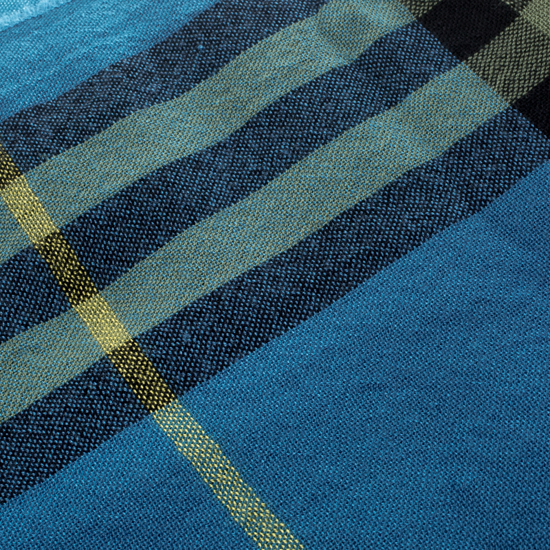 

Burberry Blue Checked Fringed Edge Scarf