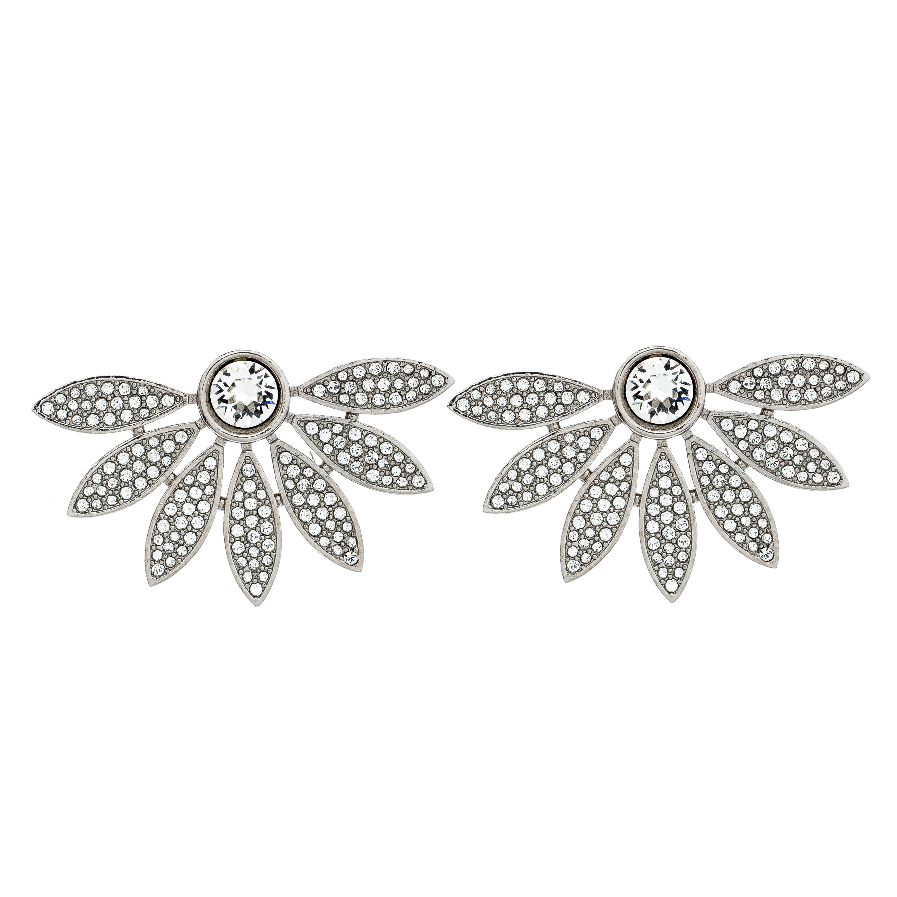 مملوكة مسبقًا Burberry Crystal Studded Half Daisy Silver Tone Earrings