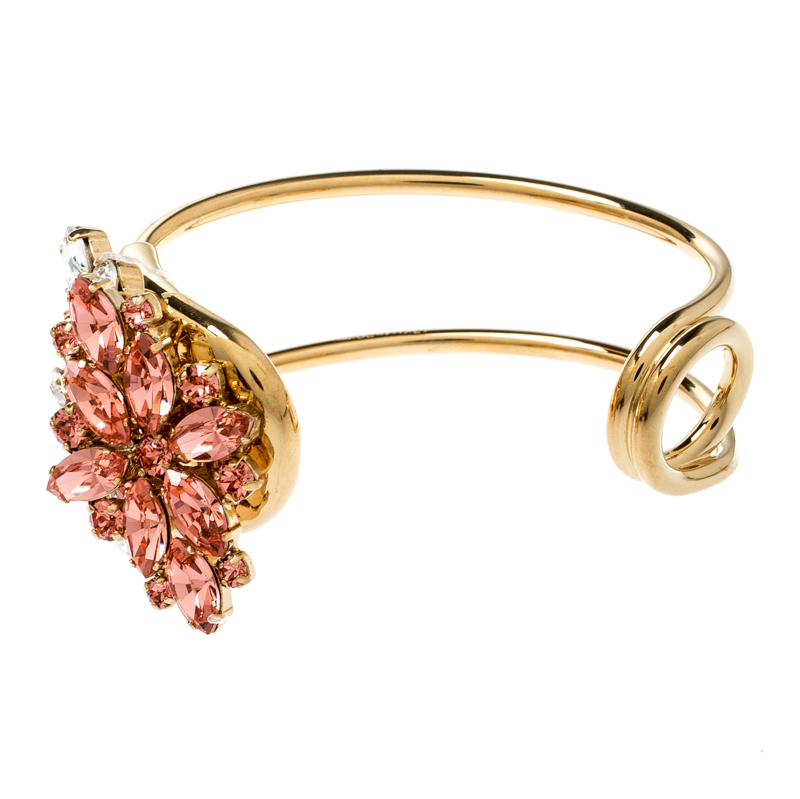 Burberry Daisy Crystal Gold Tone Open Cuff Bracelet