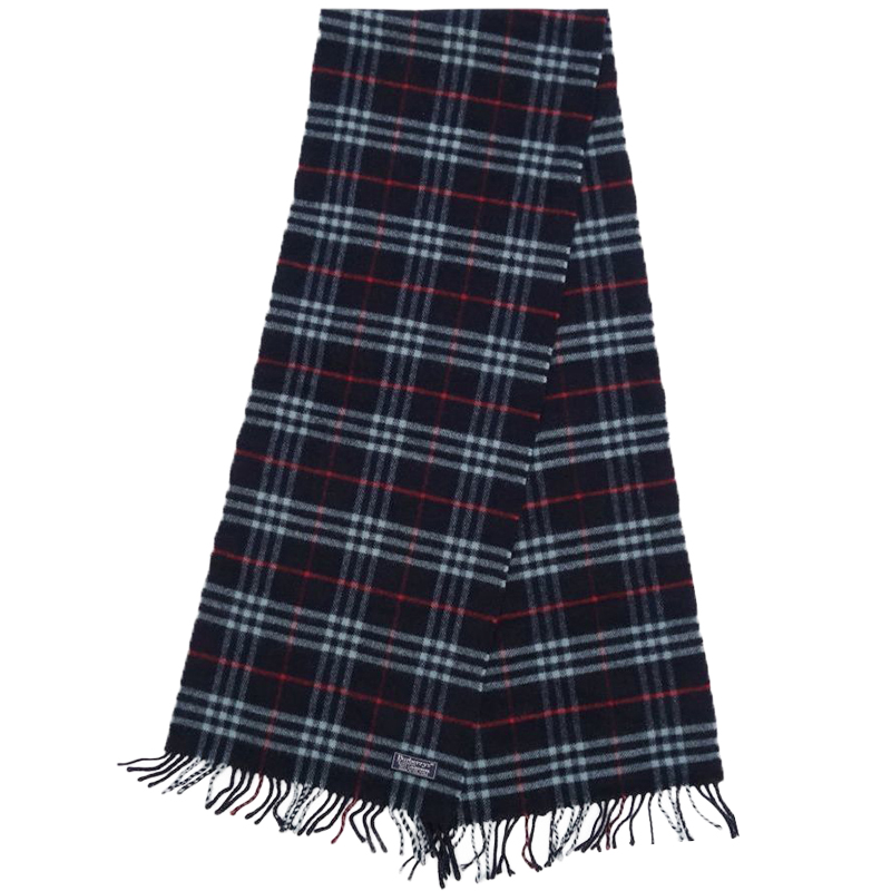 

Burberry Navy Wool Check Muffler, Navy blue