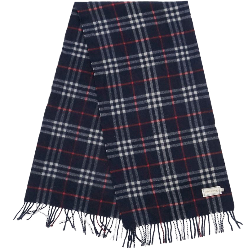 

Burberry Navy Cashmere Check Stole, Navy blue