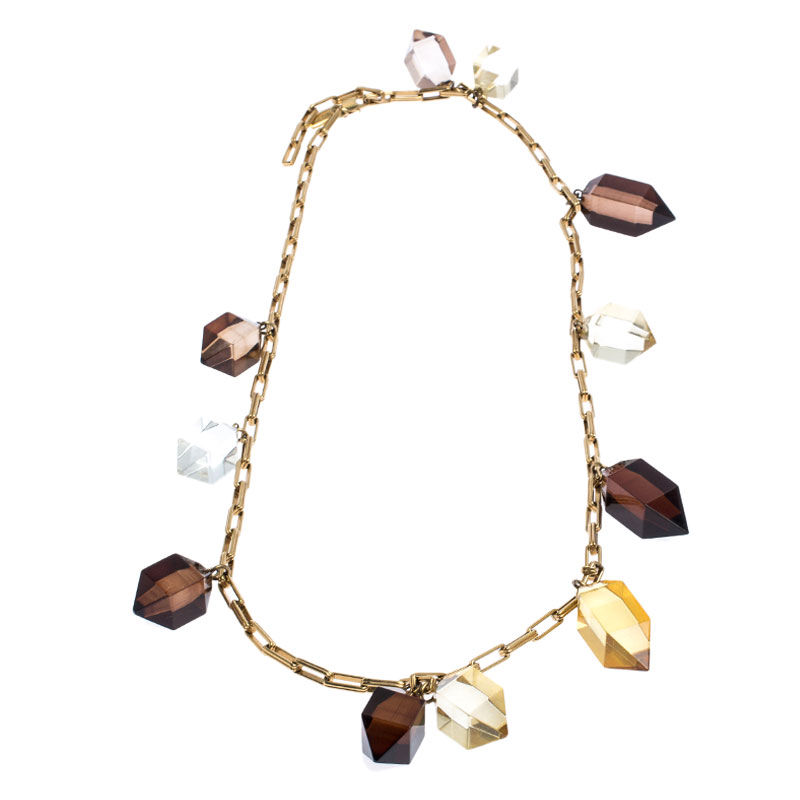 Burberry Prorsum Multicolor Geometic Resin Crystal Gold Tone Chain Necklace  Burberry | TLC