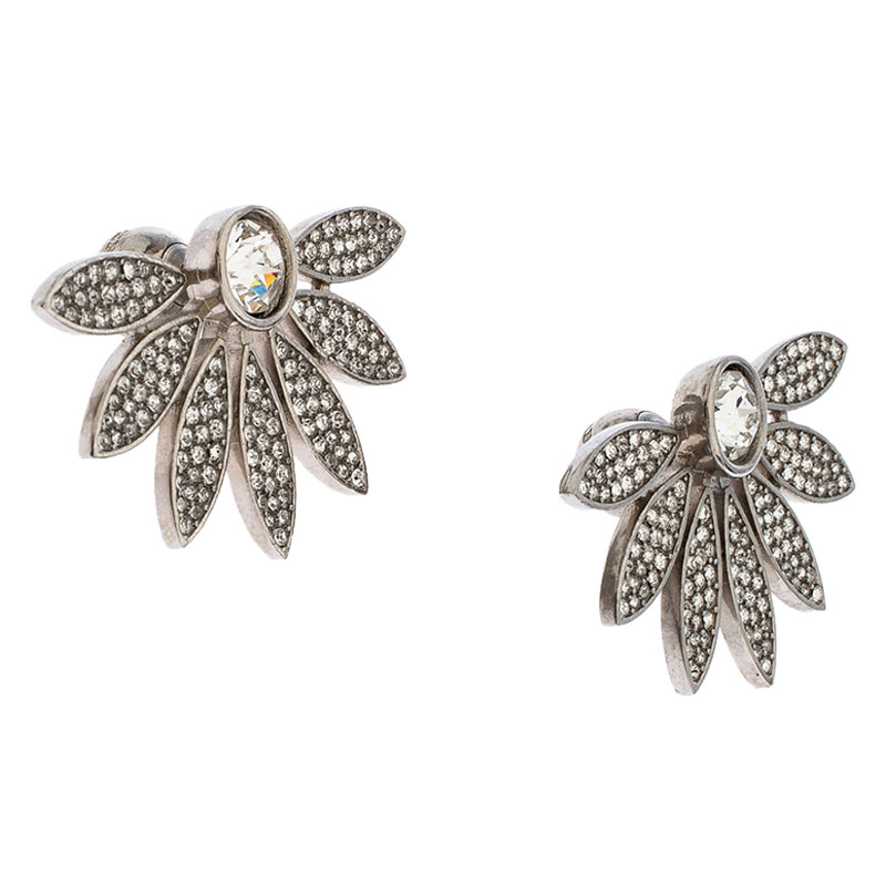 

Burberry Crystal Studded Half Daisy Silver Tone Earrings