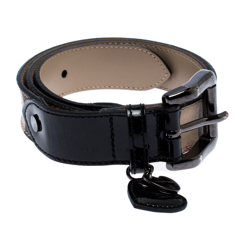 

Burberry Beige/Black Nova Check PVC and Patent Leather Heart Charm Belt