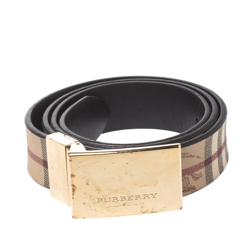 

Burberry Beige Haymarket Check Coated Canvas Plaque Belt