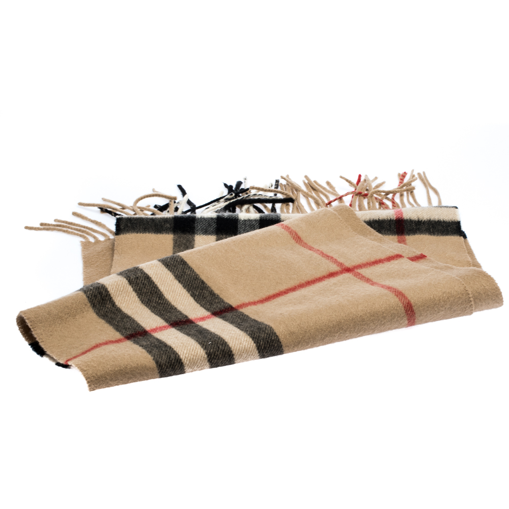 

Burberry Beige Novacheck Cashmere Fringed Scarf