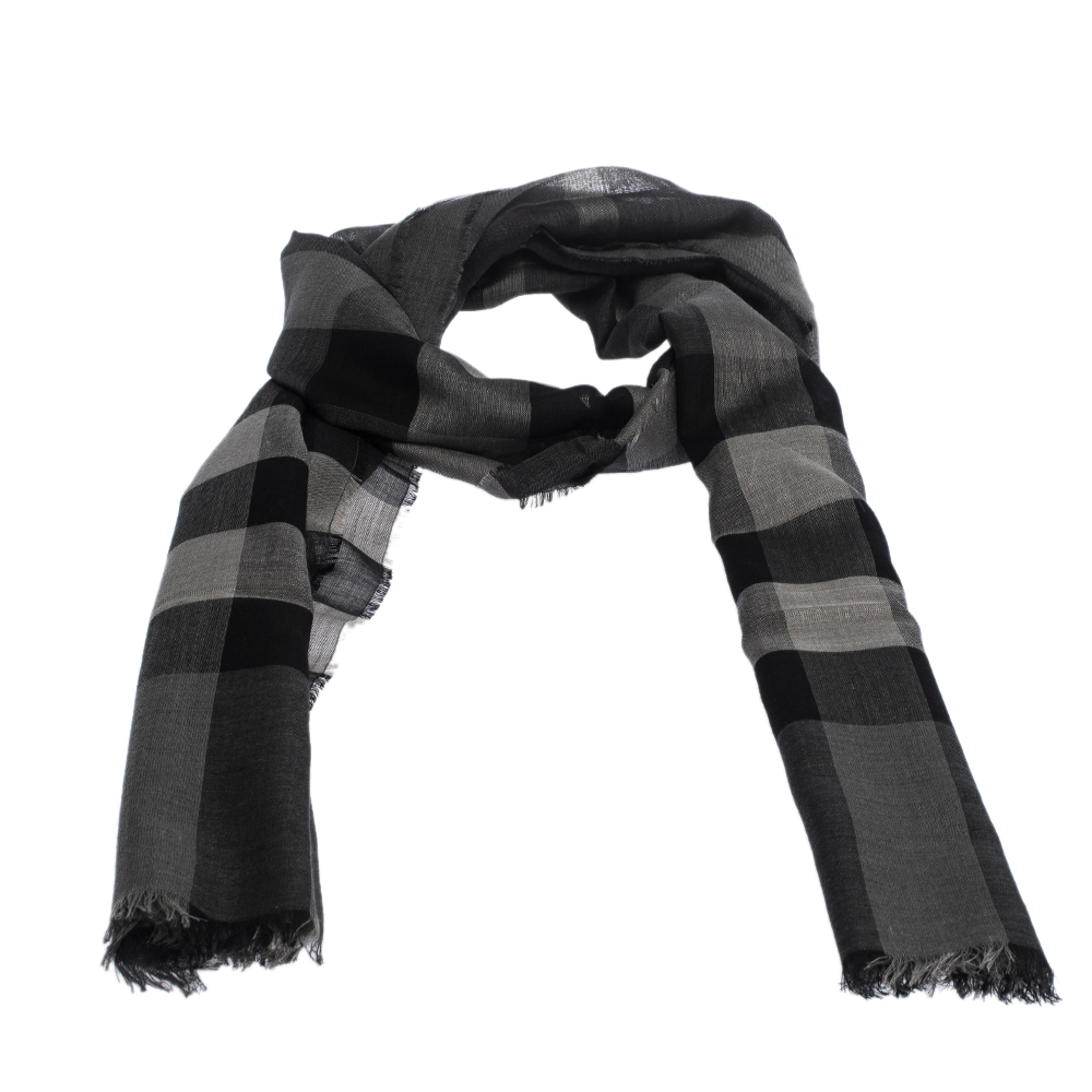 

Burberry Charcoal Grey Giant Check Silk and Wool Stole