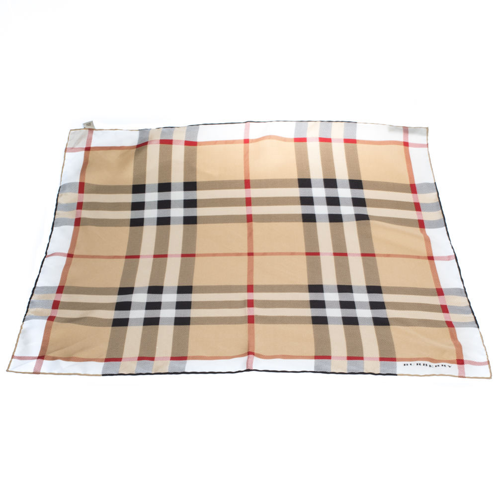 

Burberry Beige House Check Print Silk Square Scarf