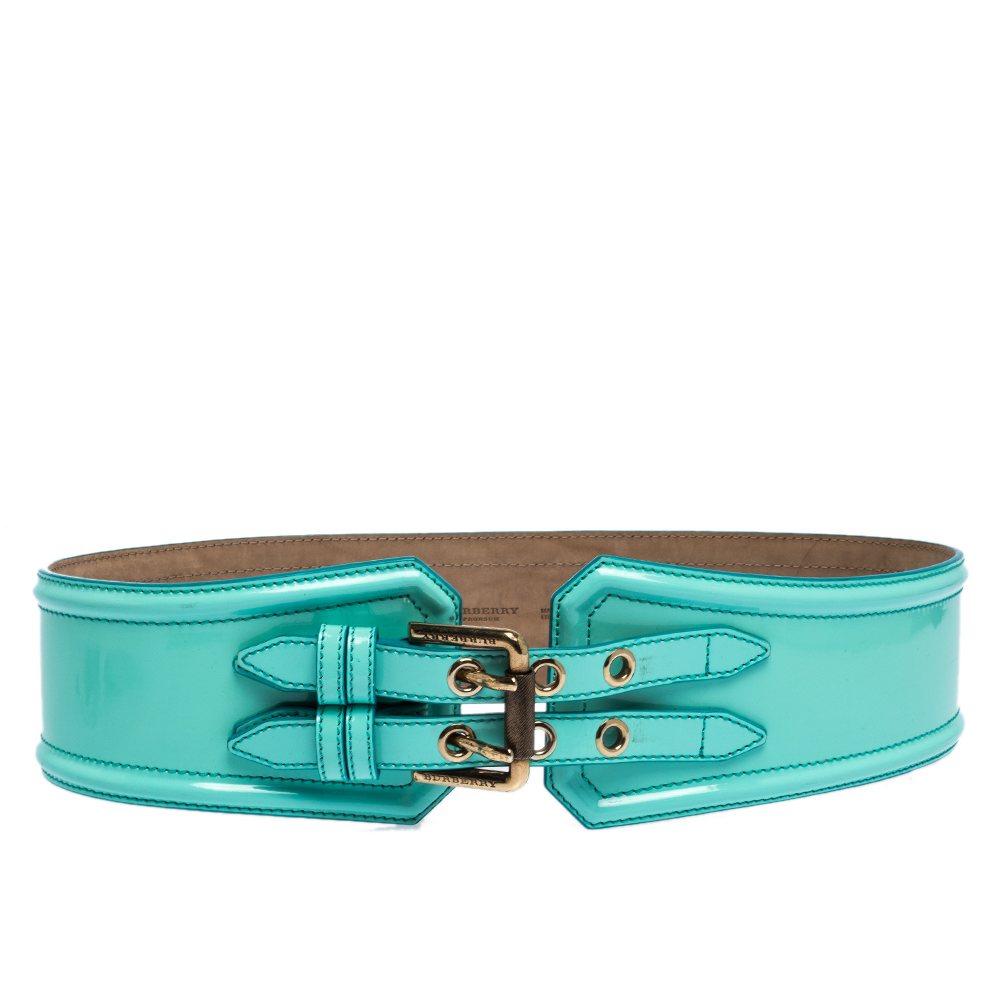 Burberry Turquoise Patent Leather Double Buckle Waist Belt 80CM ...