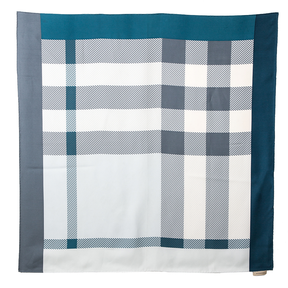 

Burberry Blue & Teal Check Print Silk Square Scarf