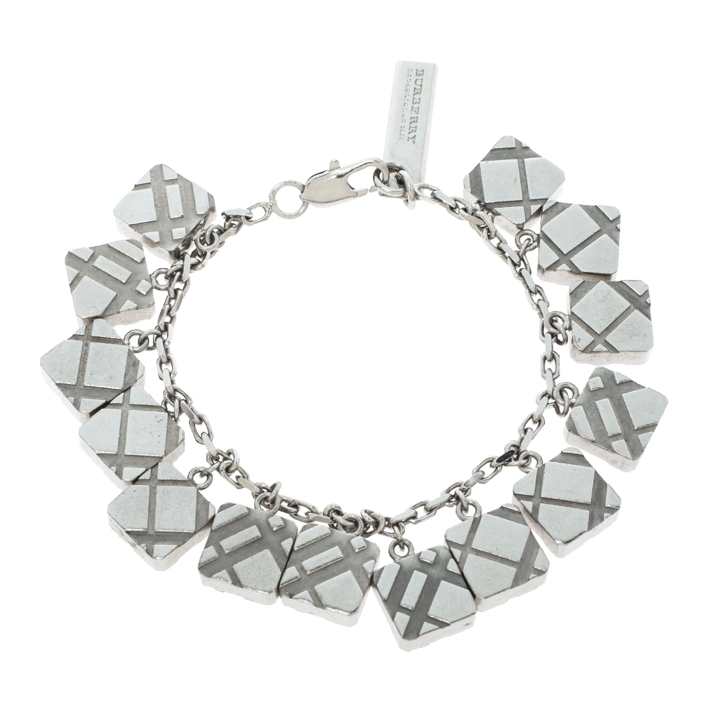 Burberry Textured Multi Charm Silver Tone Bracelet Burberry The
