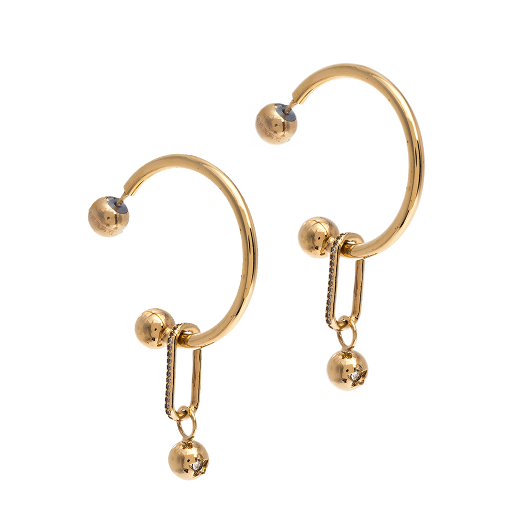 

Burberry Crystal Charm Gold Tone Hoop Earrings