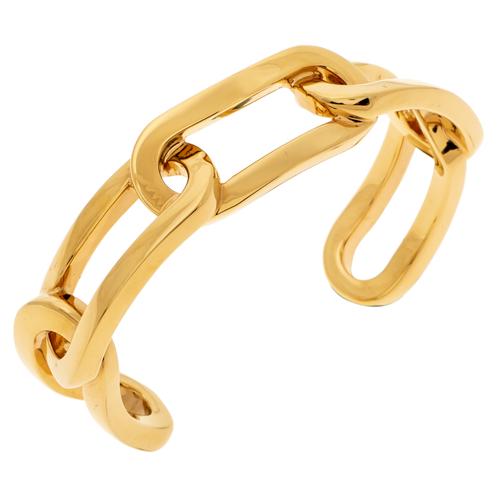 

Burberry Chain Link Motif Gold Tone Open Cuff Bracelet
