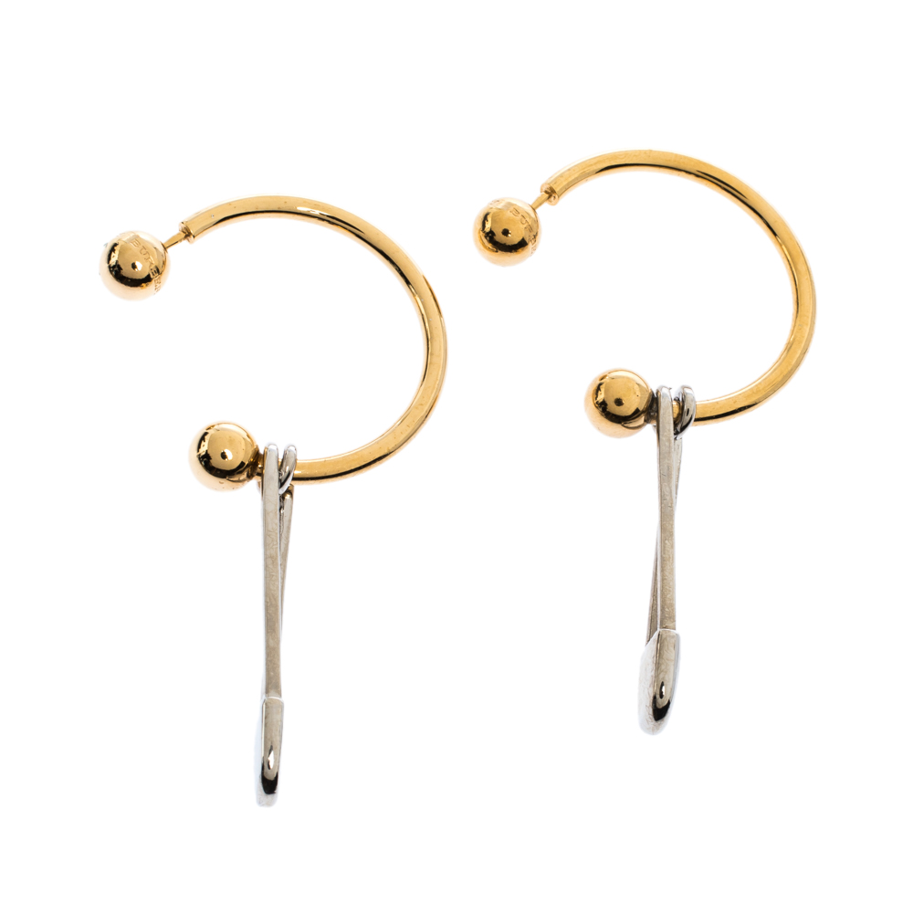 

Burberry Kilt Pin Two Tone Metal Tube Hoop Earrings, Gold