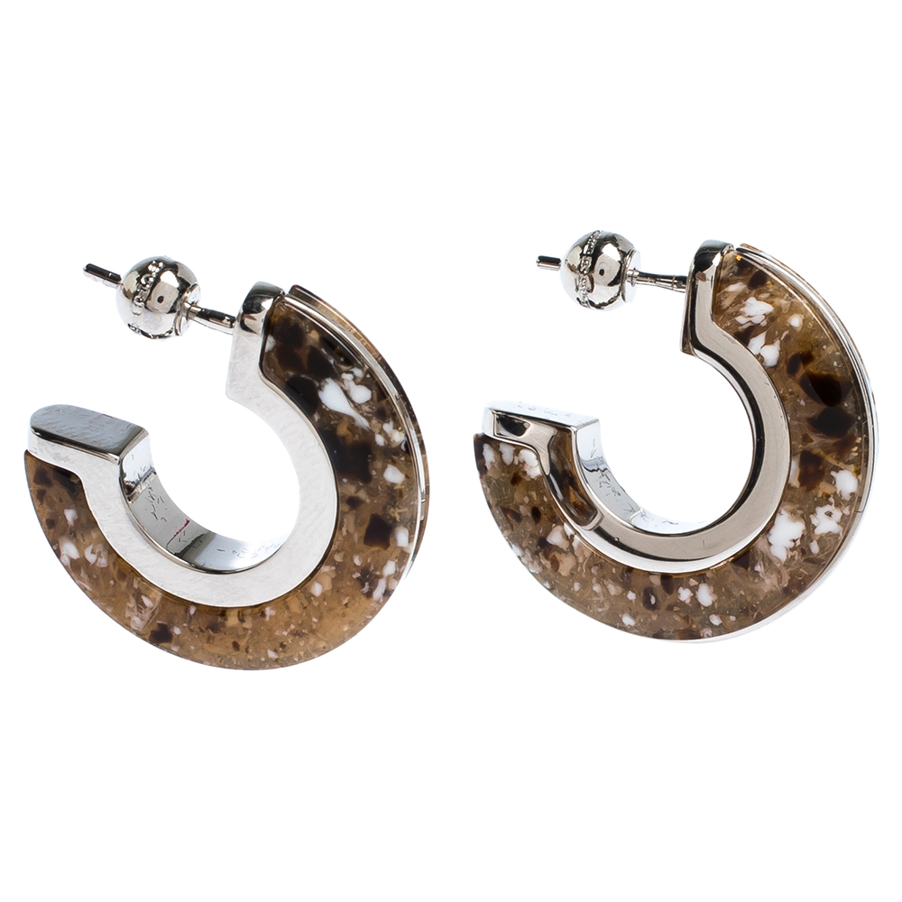 

Burberry Caramel Marbled Resin Palladium Plated Grommet Earrings, Brown