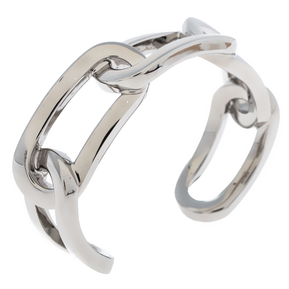 

Burberry Chain Link Motif Palladium Plated Open Cuff Bracelet, Silver
