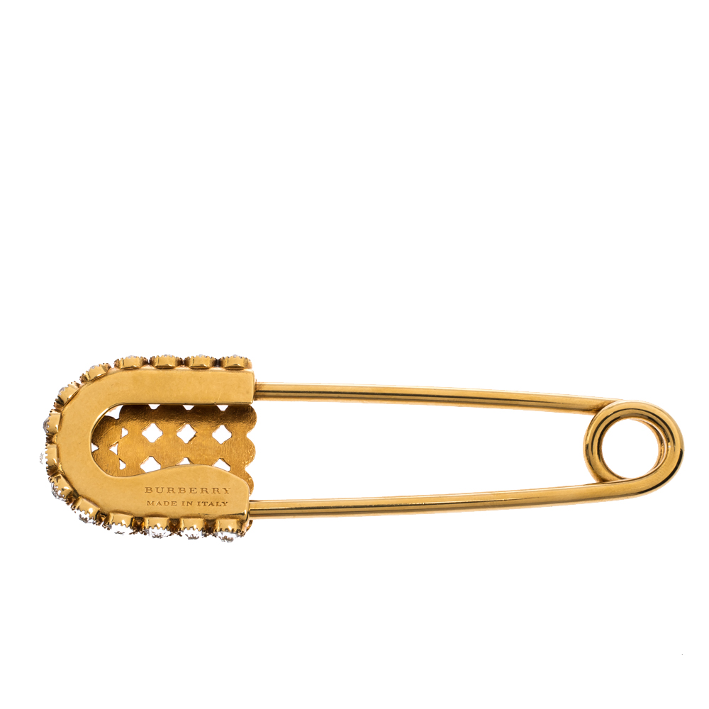 

Burberry Crystal Embellished Gold Tone Kilt Pin Brooch