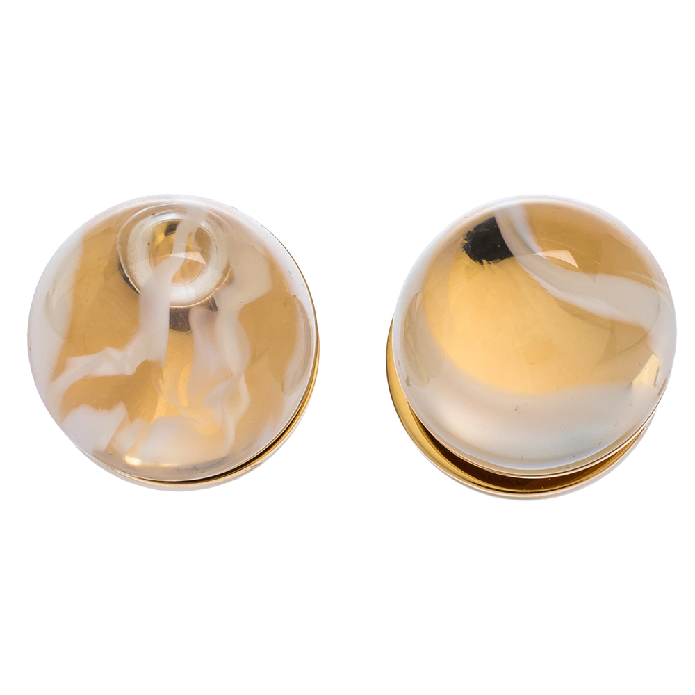 Pre Owned Burberry Marbled Resin Sphere Gold Tone Stud Earrings