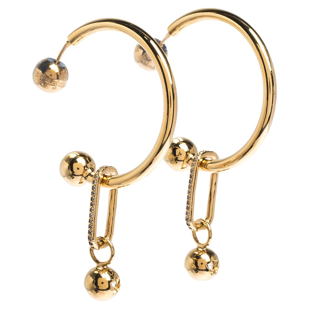 

Burberry Crystal Charm Gold Tone Hoop Earrings
