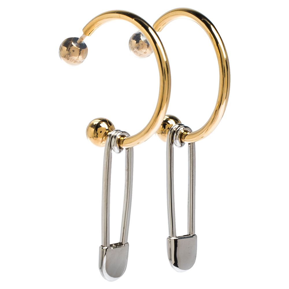 

Burberry Kilt Pin Two Tone Metal Tube Hoop Earrings, Multicolor