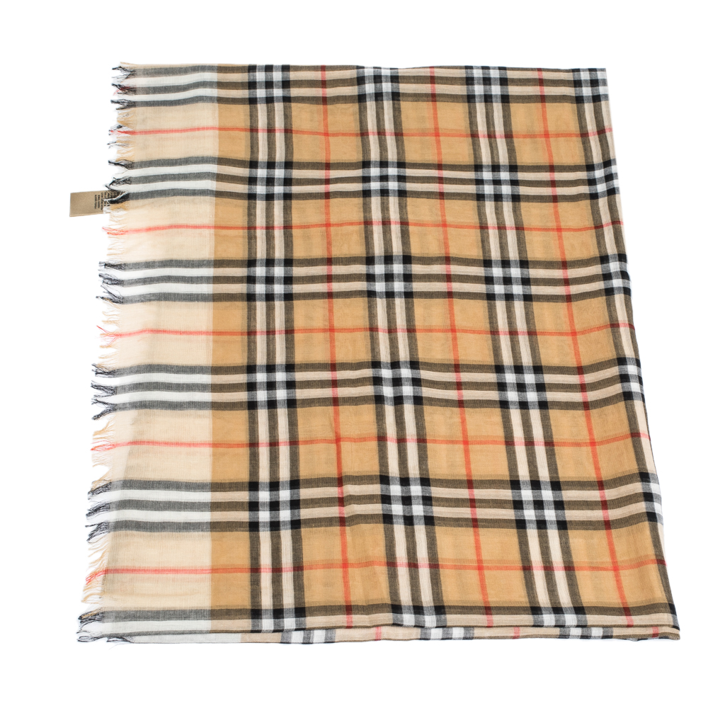 

Burberry Two Tone Vintage Check Cotton Square Scarf, Beige