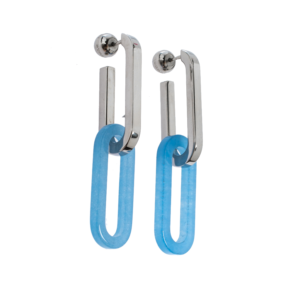 

Burberry Geometric Drop Silver Tone Earrings, Blue