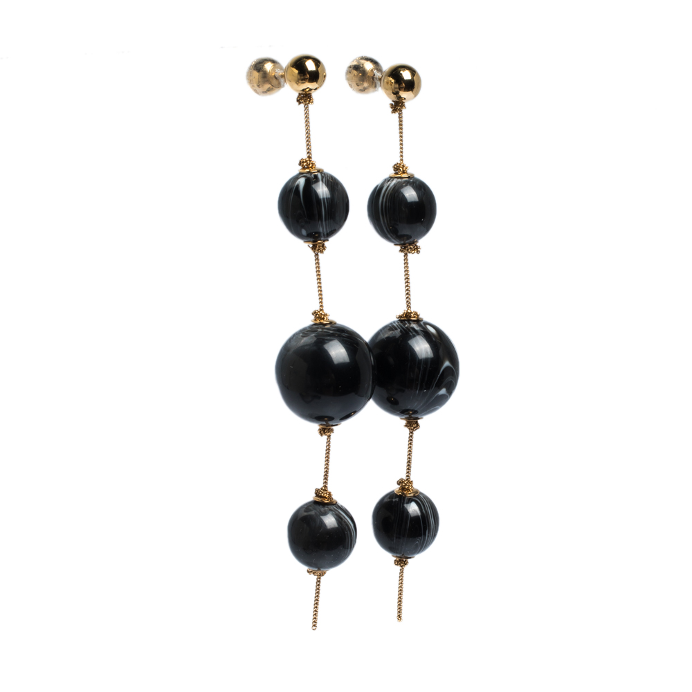 

Burberry Marbled Resin Gold Tone Drop Earrings, Black