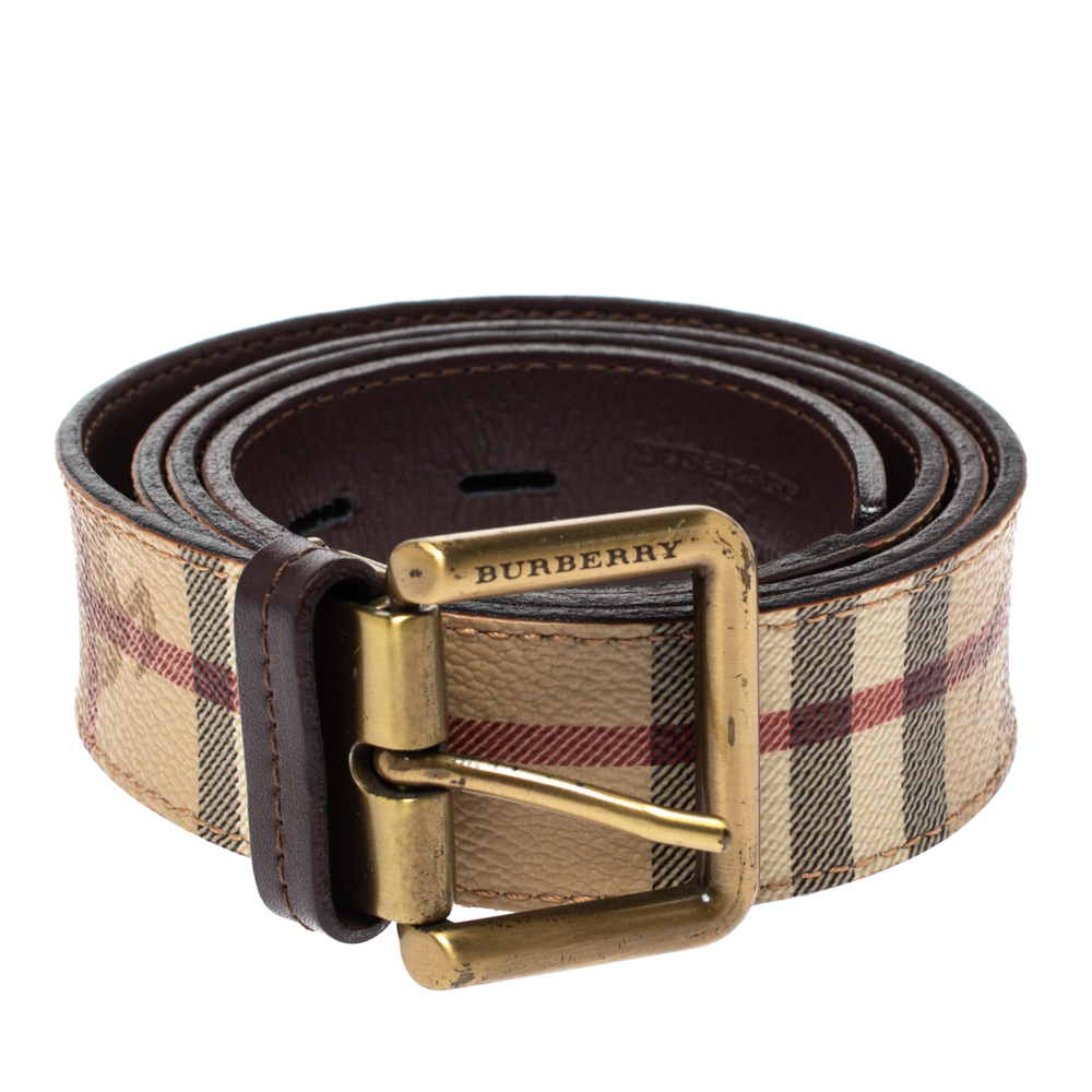 

Burberry Beige/Brown Haymarket Check Coated Canvas and Leather Belt