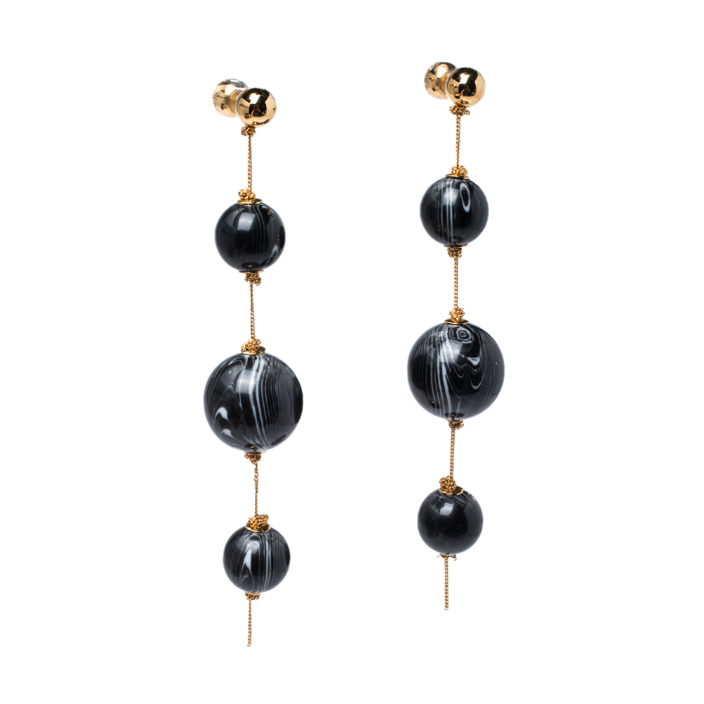 

Burberry Marbled Resin Gold Tone Drop Earrings, Black