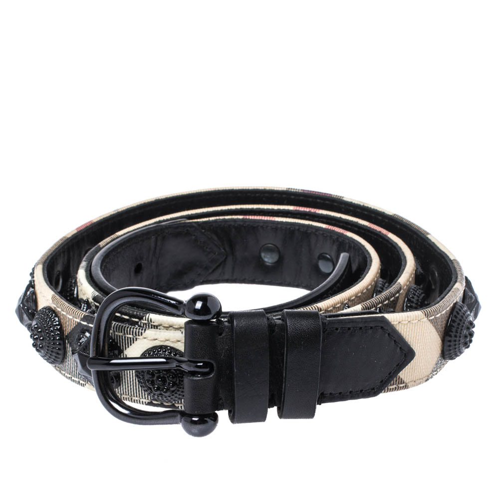 

Burberry Black House Check PVC and Leather Embellished Buckle Belt