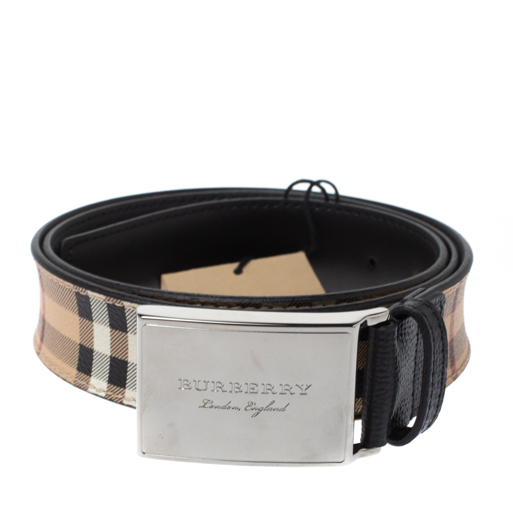 

Burberry Beige House Check Coated Canvas and Leather Belt