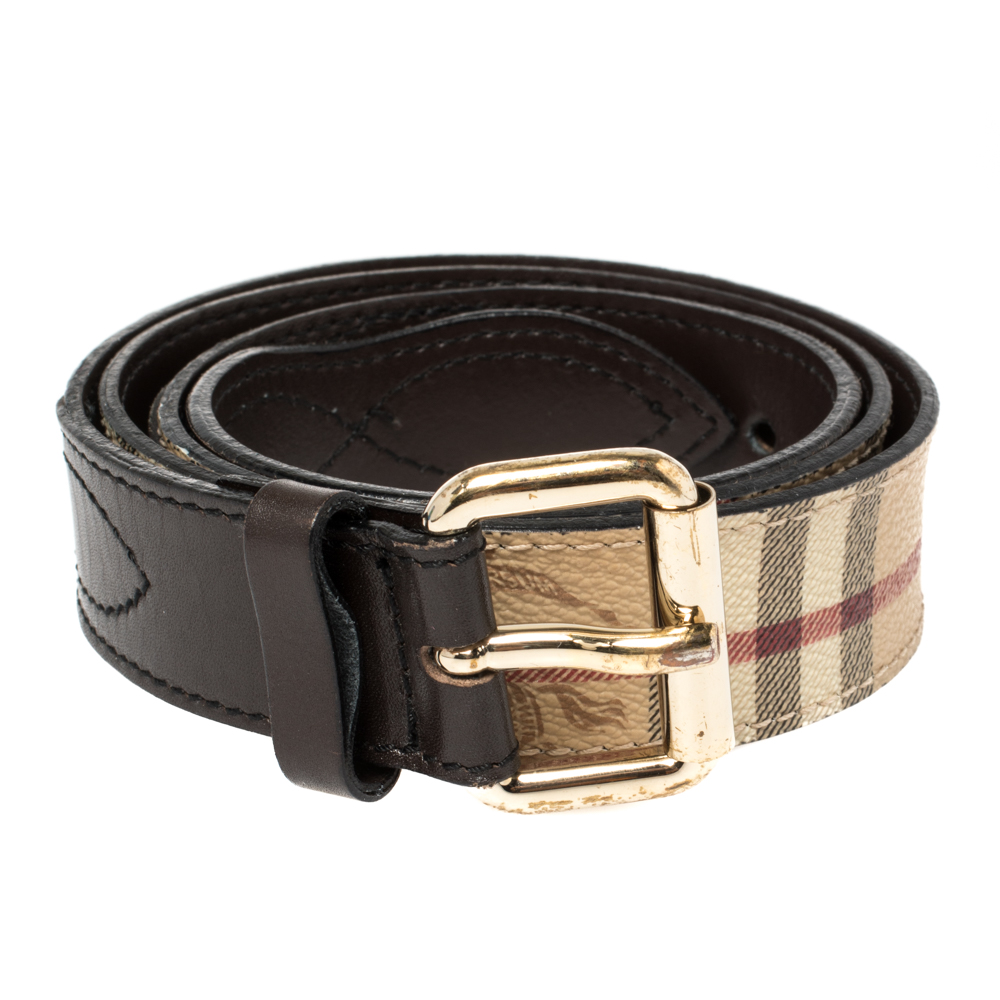 

Burberry Beige/Brown Haymarket Check Coated Canvas and Leather Buckle Belt