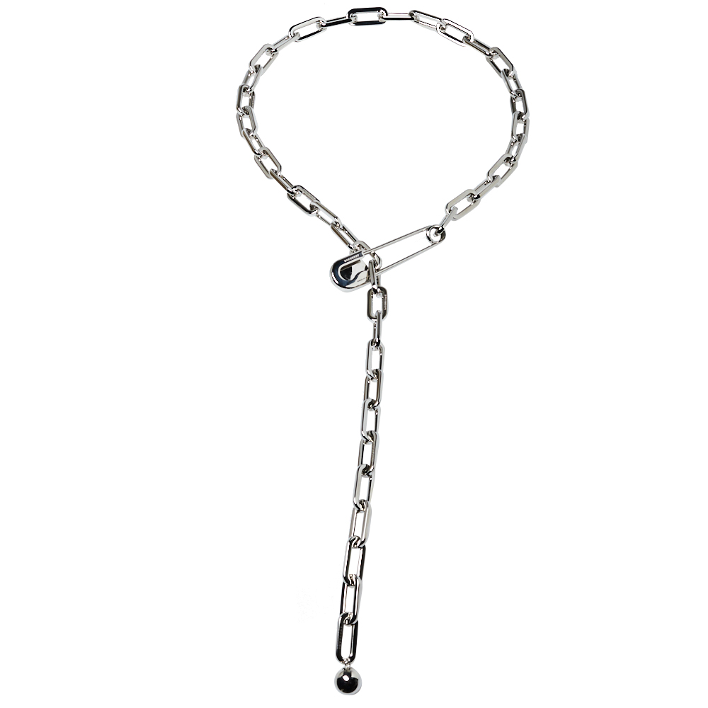 

Burberry Kilt Pin Palladium Plated Long Link Drop Necklace, Silver