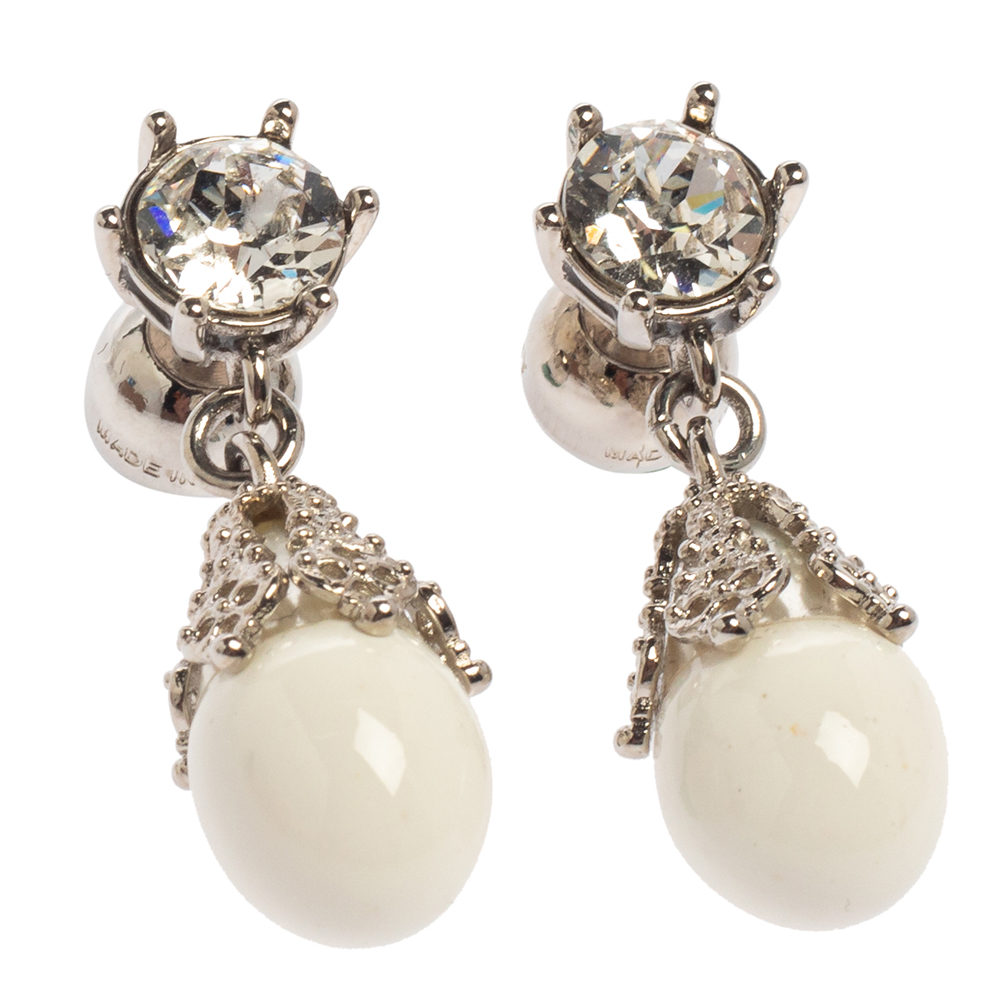 

Burberry Palladium Plated White Faux Pearl Teardrop Earrings