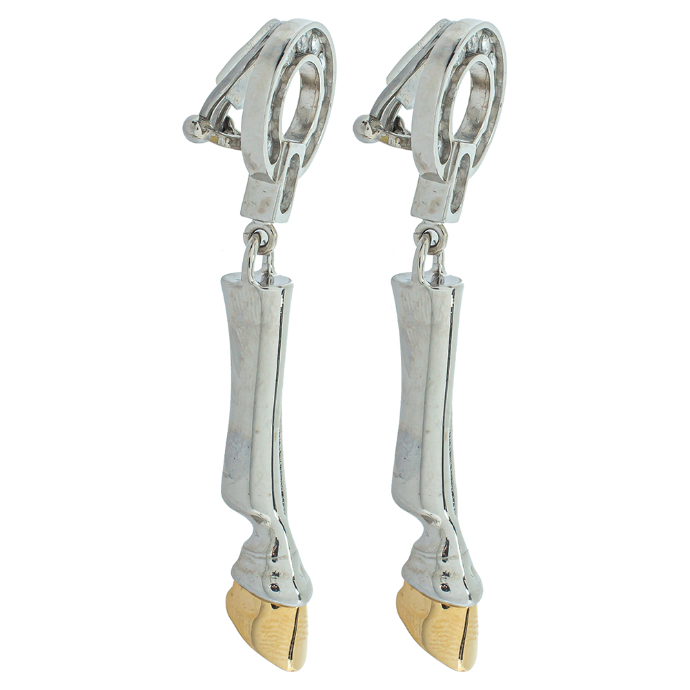 

Burberry Two Tone Plated Hoof Drop Clip On Earrings, Silver