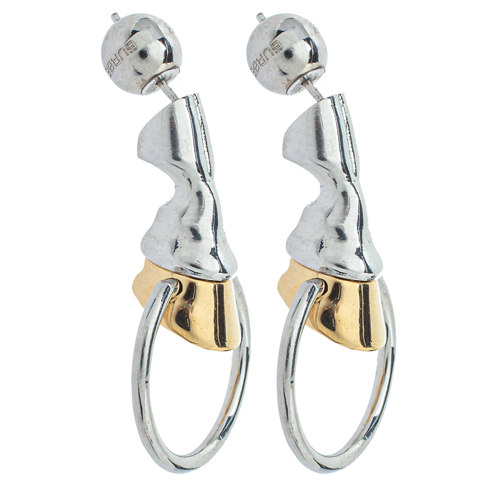 

Burberry Palladium and Gold Plated Hoof Hoop Earrings, Silver