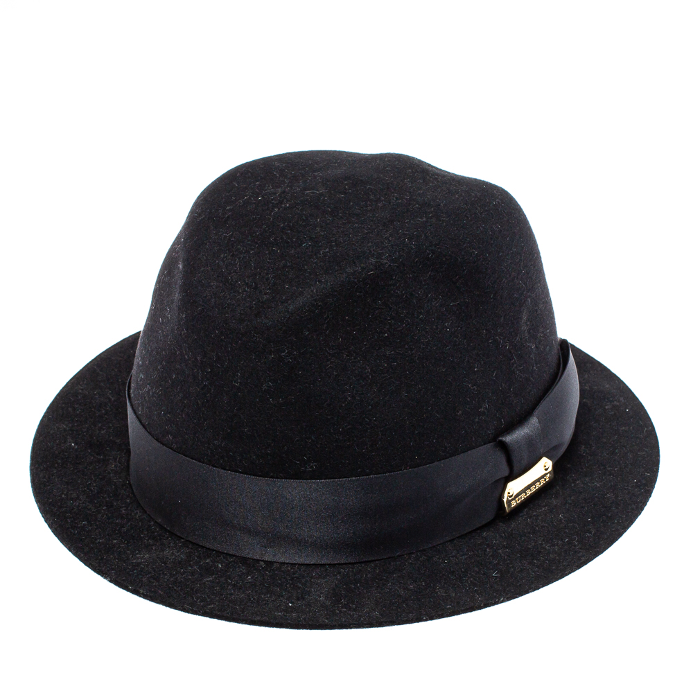 

Burberry Black Rabbit Fur Felt Fedora Hat